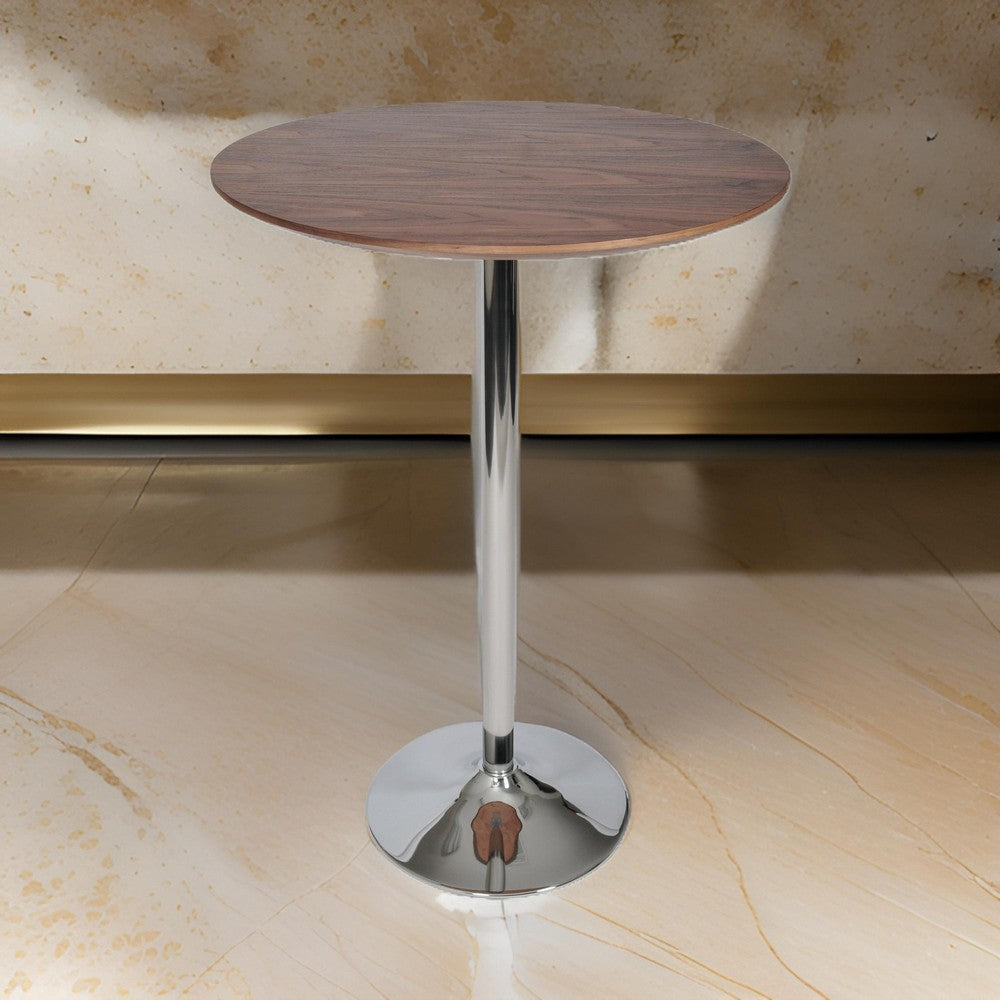 42 Inch High Bar Table Walnut Brown Round Top Modern Metal Pedestal Base By Casagear Home BM317024