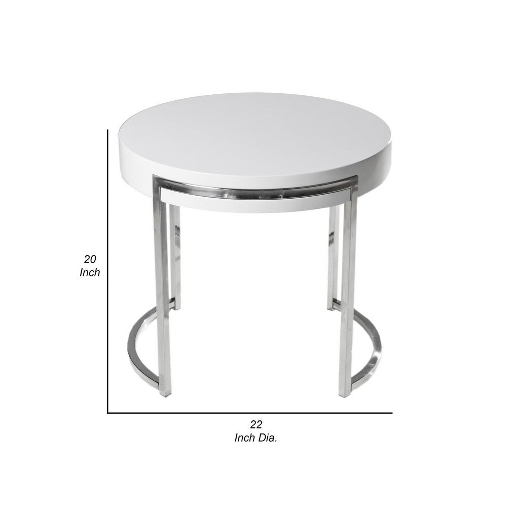 Dami 22 Inch Side End Table White Lacquer Round Top Open Metal Frame By Casagear Home BM317027