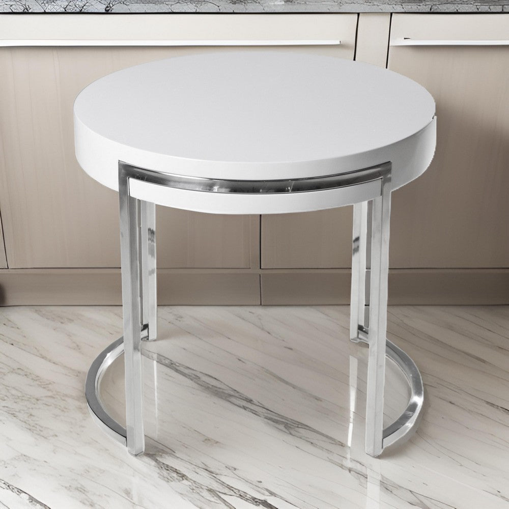 Dami 22 Inch Side End Table White Lacquer Round Top Open Metal Frame By Casagear Home BM317027