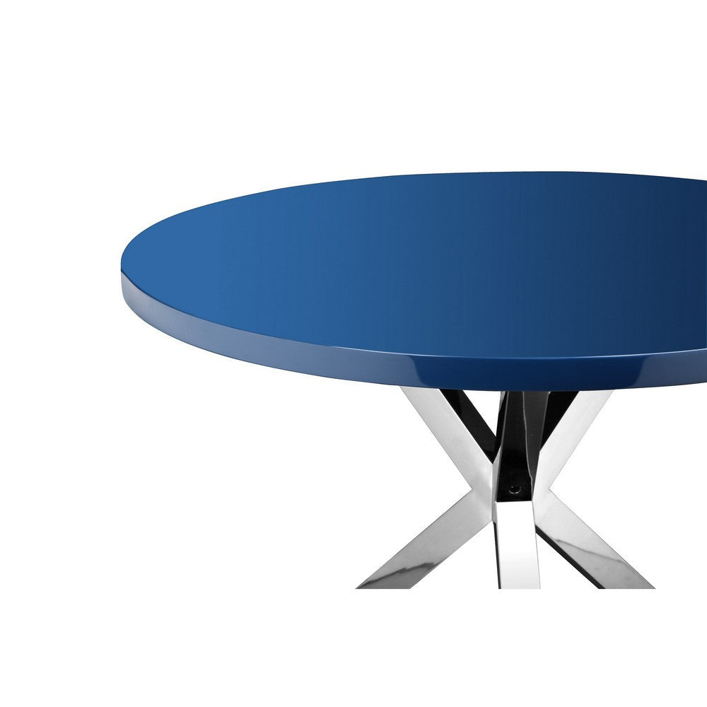 Emi 47 Inch Dining Table Oval Top X Shaped Metal Frame Navy Blue Finish By Casagear Home BM317028