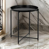 Ely 21 Inch Side End Table, Black Round Tray Top Modern Open Metal Frame By Casagear Home