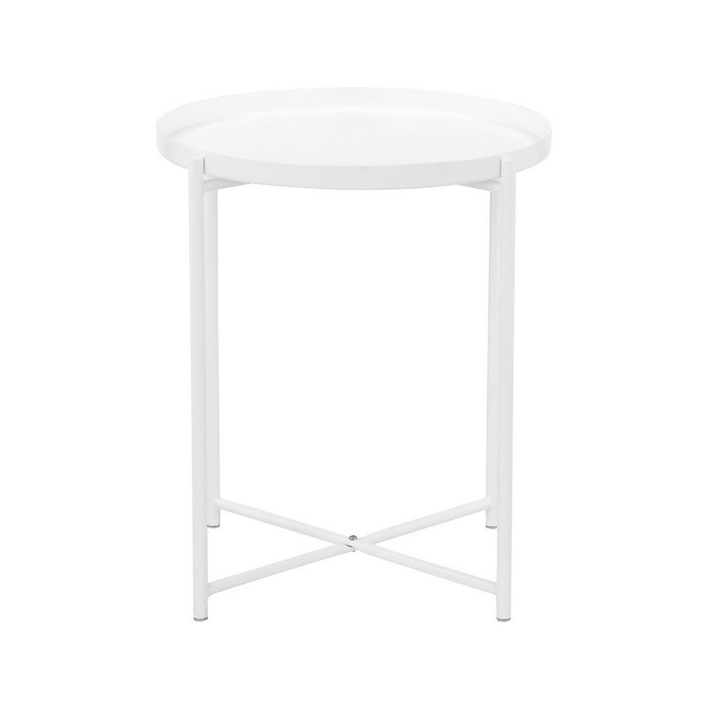 Ely 21 Inch Side End Table White Round Tray Top Modern Open Metal Frame By Casagear Home BM317032