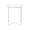 Ely 21 Inch Side End Table White Round Tray Top Modern Open Metal Frame By Casagear Home BM317032