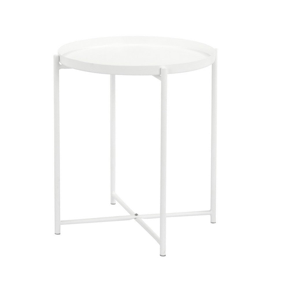 Ely 21 Inch Side End Table White Round Tray Top Modern Open Metal Frame By Casagear Home BM317032