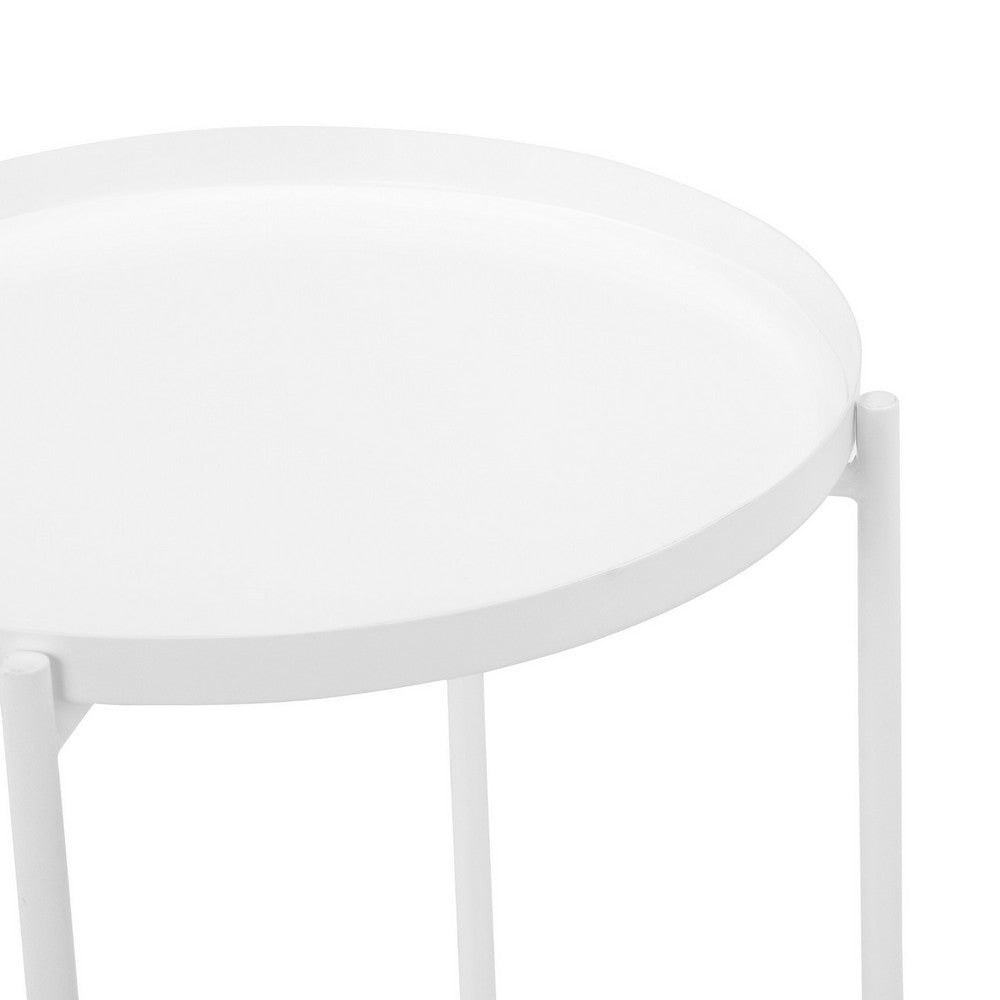 Ely 21 Inch Side End Table White Round Tray Top Modern Open Metal Frame By Casagear Home BM317032