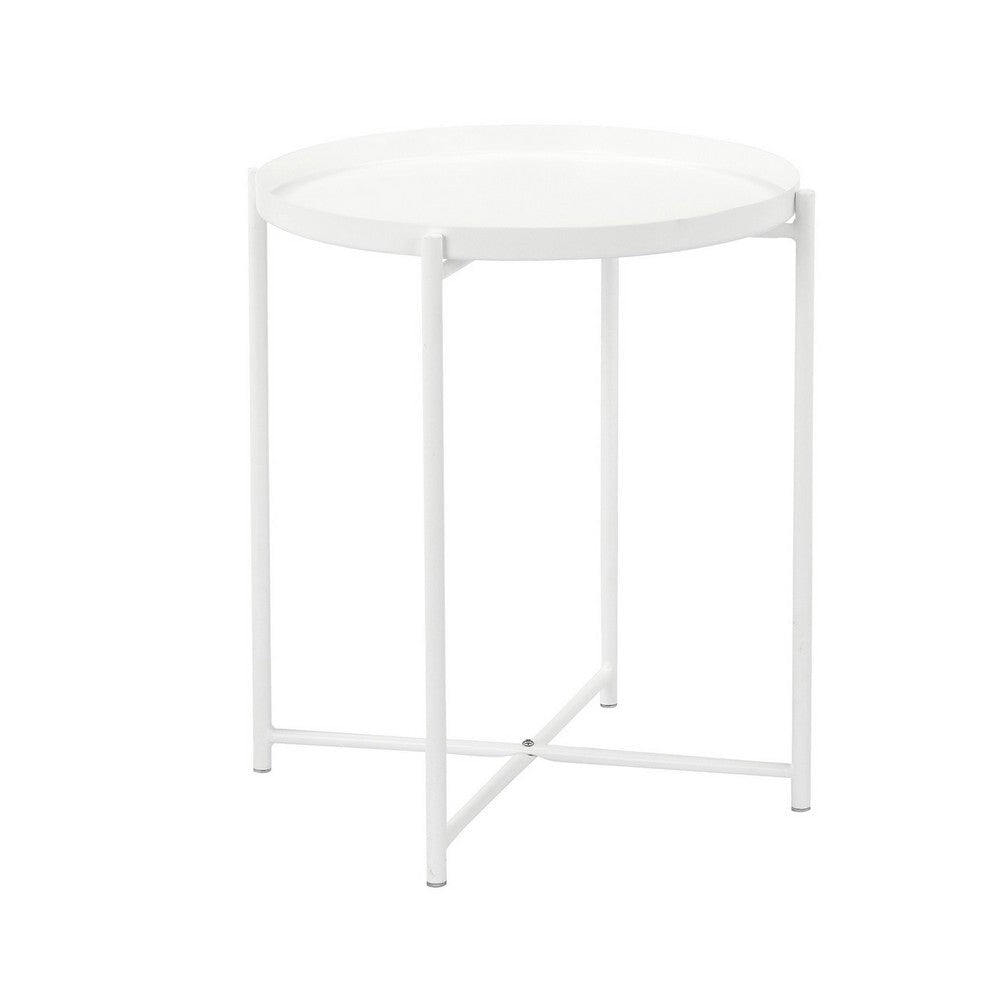 Ely 21 Inch Side End Table White Round Tray Top Modern Open Metal Frame By Casagear Home BM317032