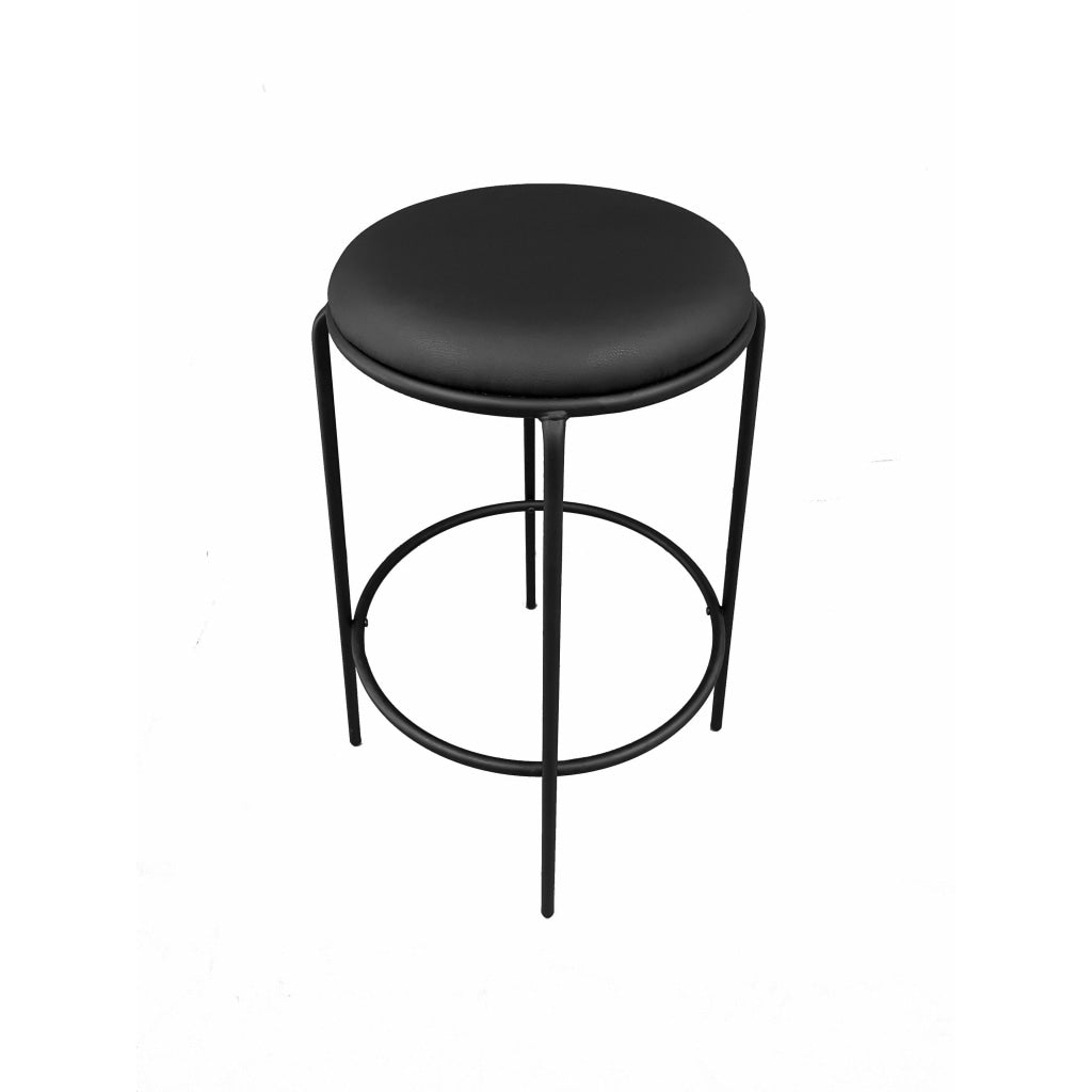 Neni 30 Inch Barstool Set of 2 Round Cushioned Seat Black Faux Leather By Casagear Home BM317038