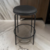 Neni 30 Inch Barstool Set of 2, Round Cushioned Seat, Black Faux Leather By Casagear Home