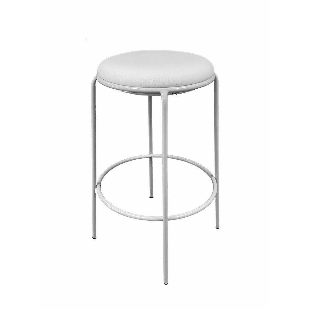 Neni 30 Inch Barstool Set of 2 Round Cushioned Seat White Faux Leather By Casagear Home BM317039