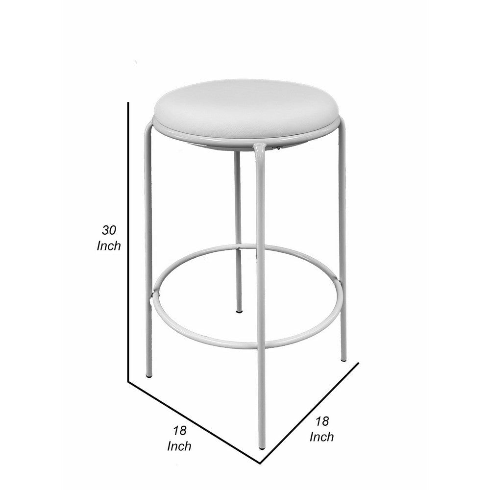 Neni 30 Inch Barstool Set of 2 Round Cushioned Seat White Faux Leather By Casagear Home BM317039