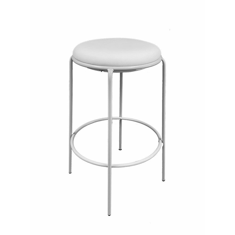 Neni 30 Inch Barstool Set of 2, Round Cushioned Seat, White Faux Leather By Casagear Home