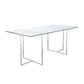 Nisa 71 Inch Dining Table, Tempered Glass Rectangular Top, Chrome Metal By Casagear Home