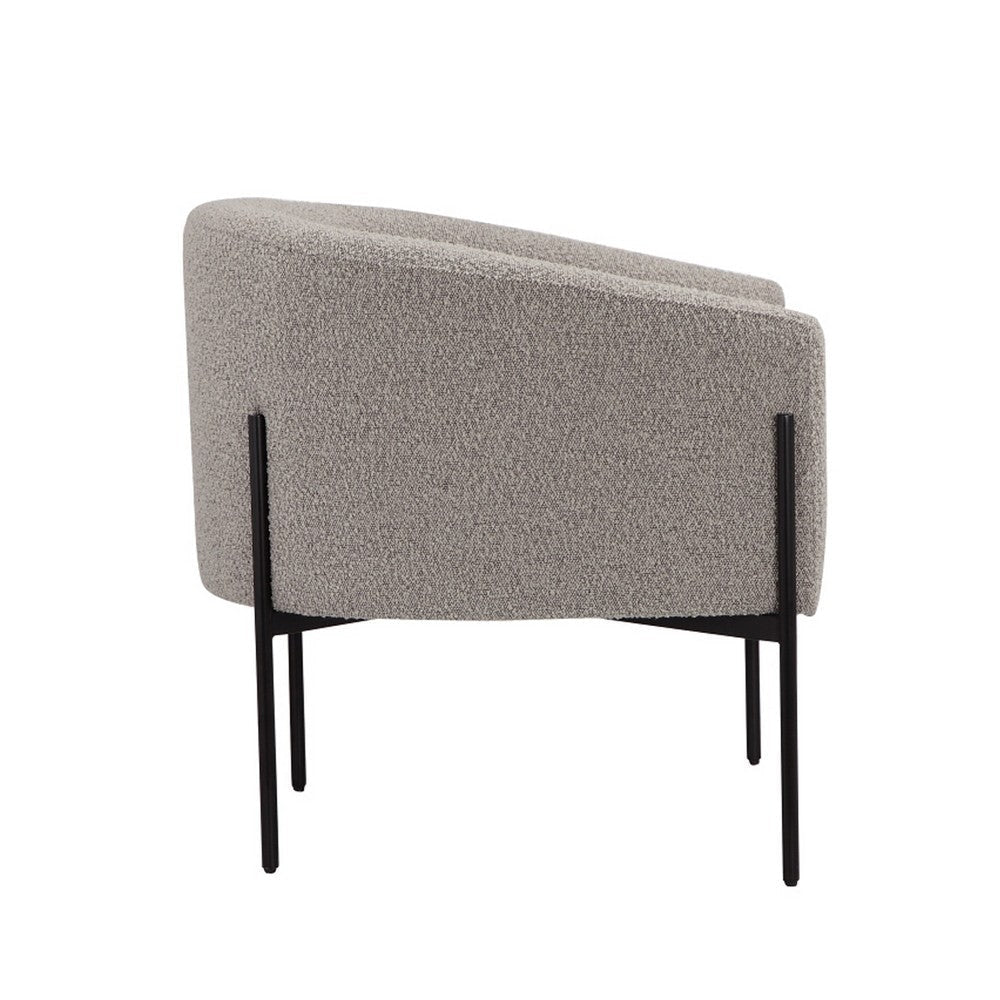 Mae 29 Inch Accent Armchair Barrel Gray Boucle Upholstery Black Metal By Casagear Home BM317045