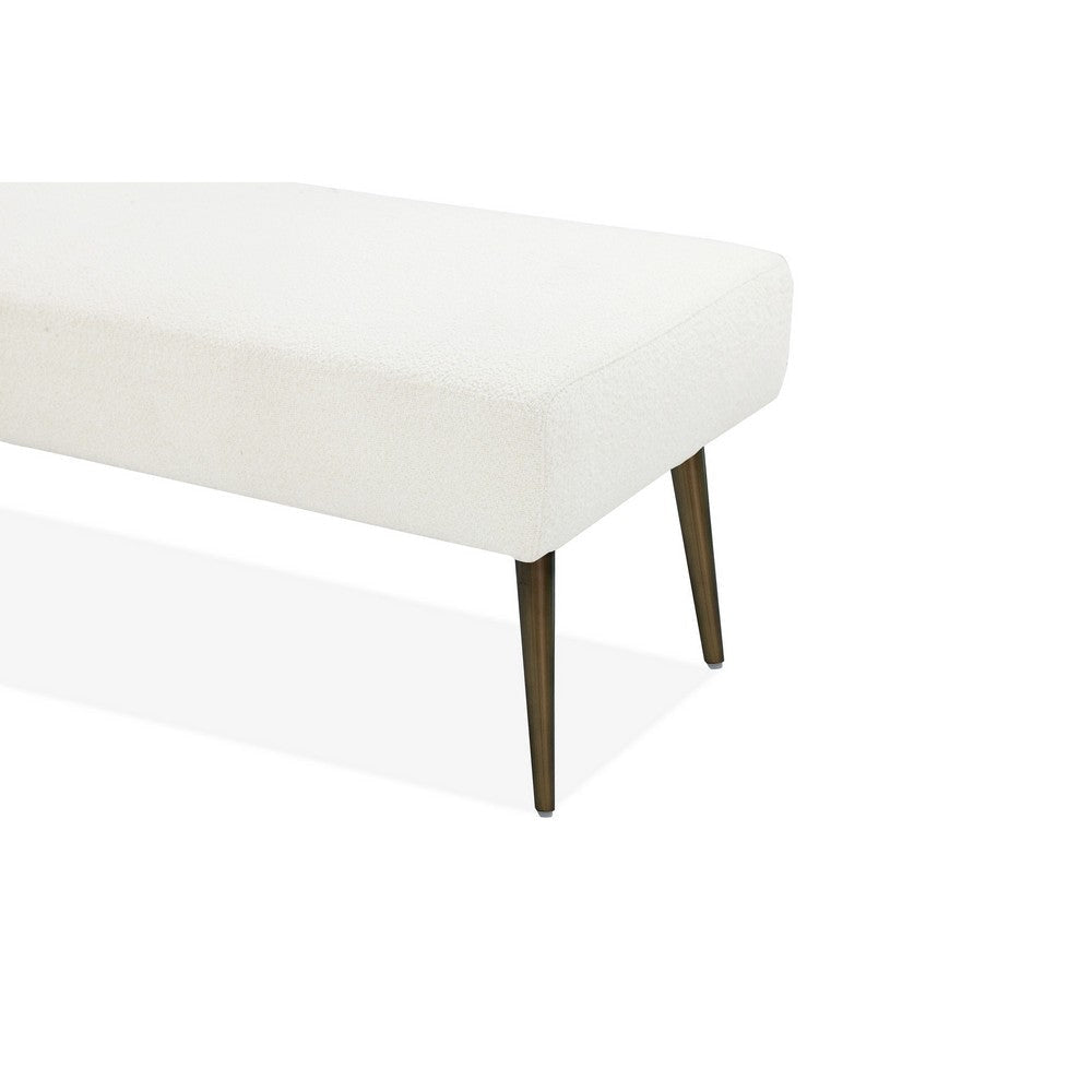 Kay 45 Inch Accent Bench White Boucle Fabric Bronze Tapered Steel Legs By Casagear Home BM317047