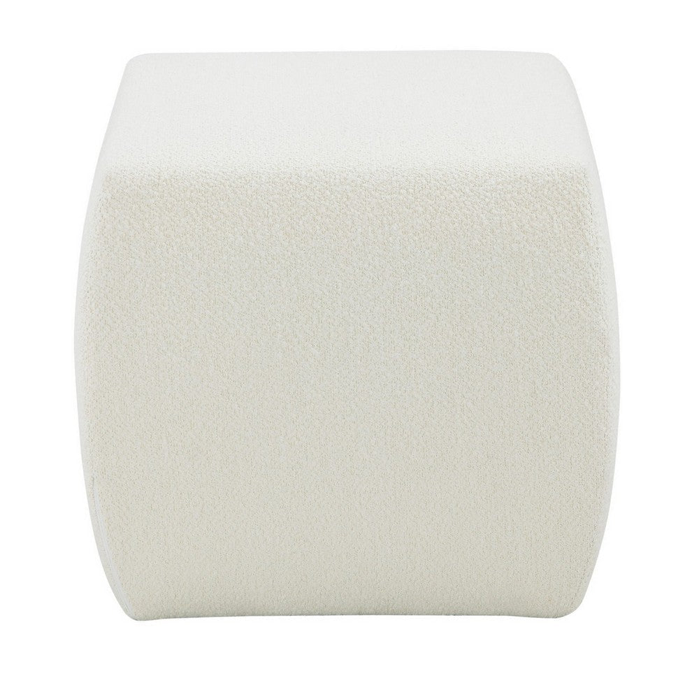 Kay 18 Inch Modern Ottoman Plush Cubic Tufted White Boucle Upholstery By Casagear Home BM317048