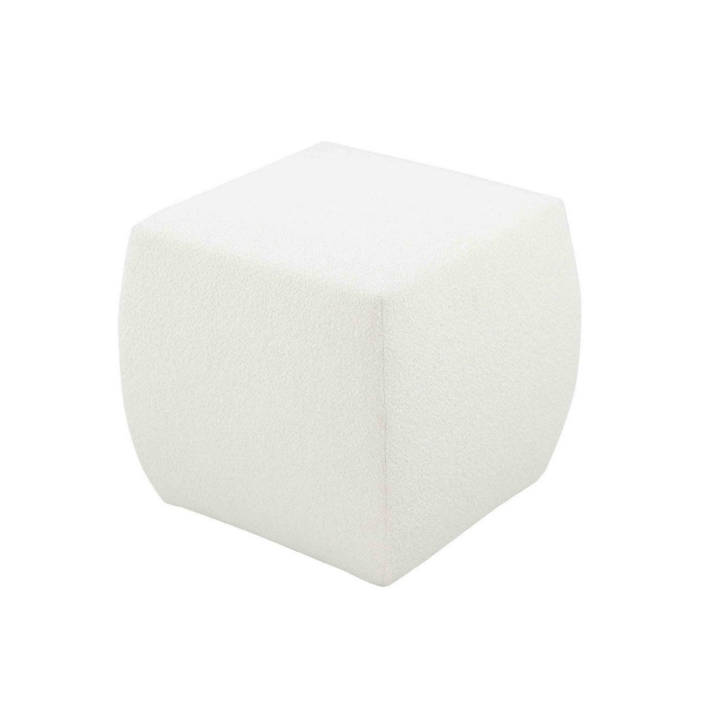 Kay 18 Inch Modern Ottoman Plush Cubic Tufted White Boucle Upholstery By Casagear Home BM317048