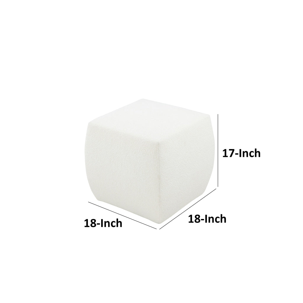 Kay 18 Inch Modern Ottoman Plush Cubic Tufted White Boucle Upholstery By Casagear Home BM317048