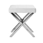 Tia 18 Inch Accent Stool Ottoman White Faux Leather Top Chrome Steel Legs By Casagear Home BM317050