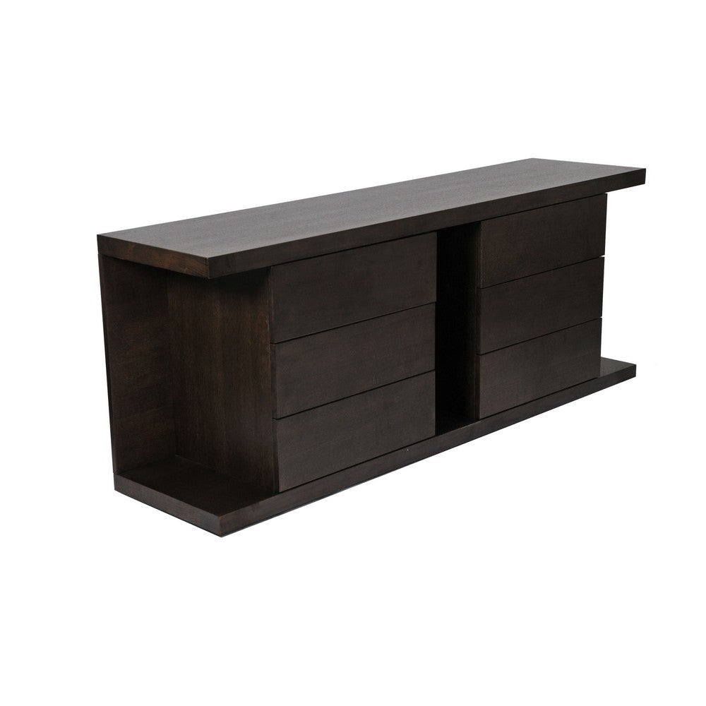 Gyn 71 Inch Dining Buffet Console Cabinet, 6 Storage Drawers, Brown Wood By Casagear Home