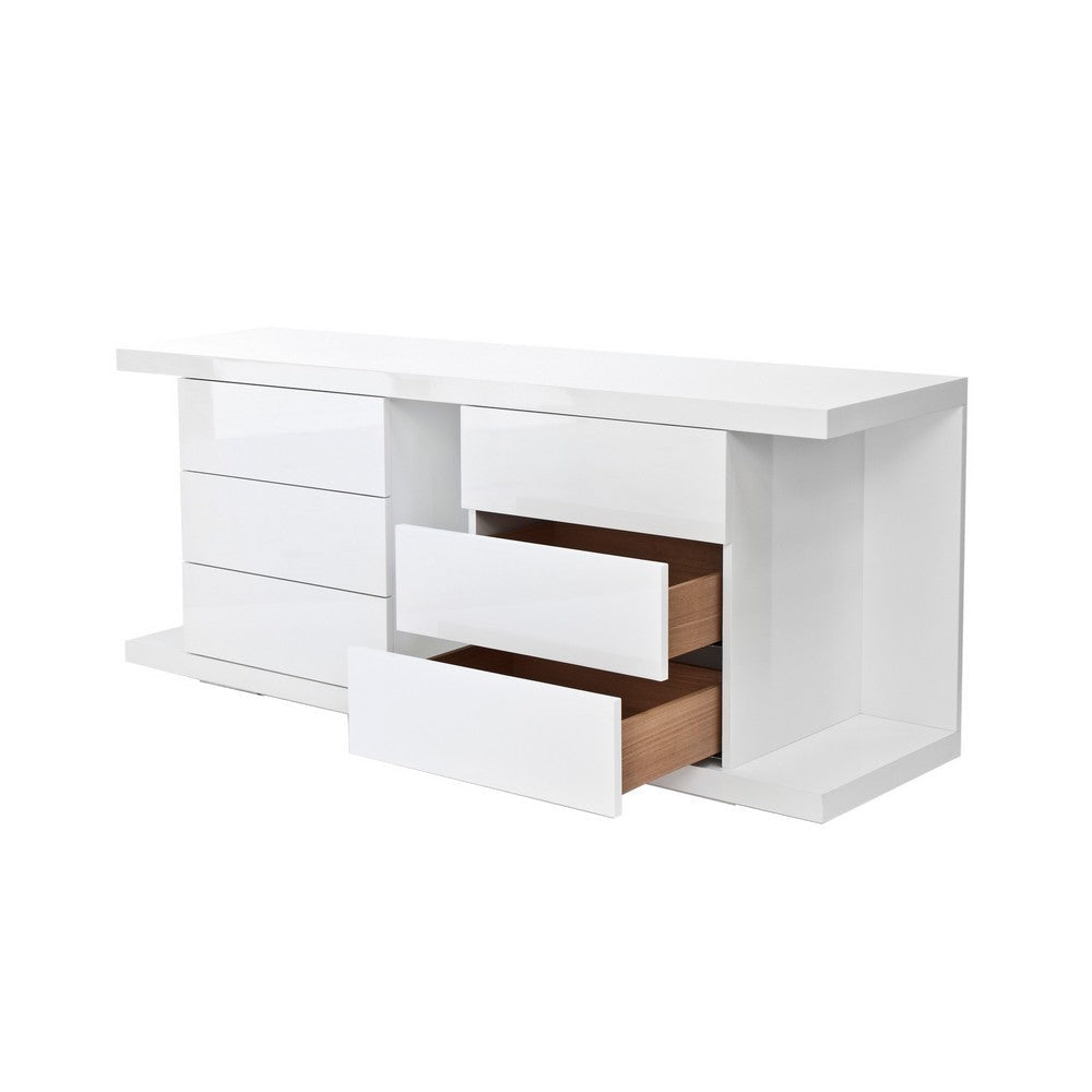 Gyn 71 Inch Dining Buffet Console Cabinet 6 Storage Drawers White Wood By Casagear Home BM317052