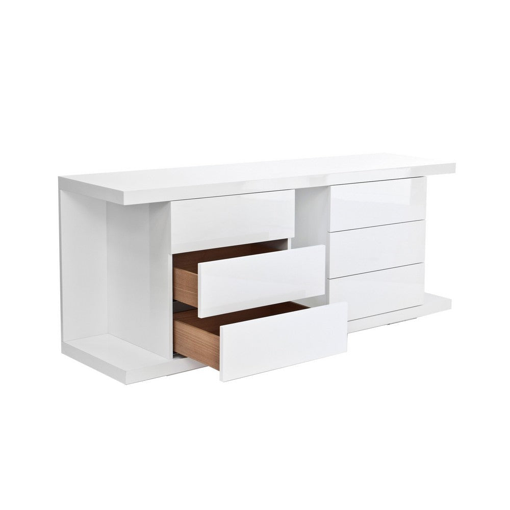 Gyn 71 Inch Dining Buffet Console Cabinet 6 Storage Drawers White Wood By Casagear Home BM317052