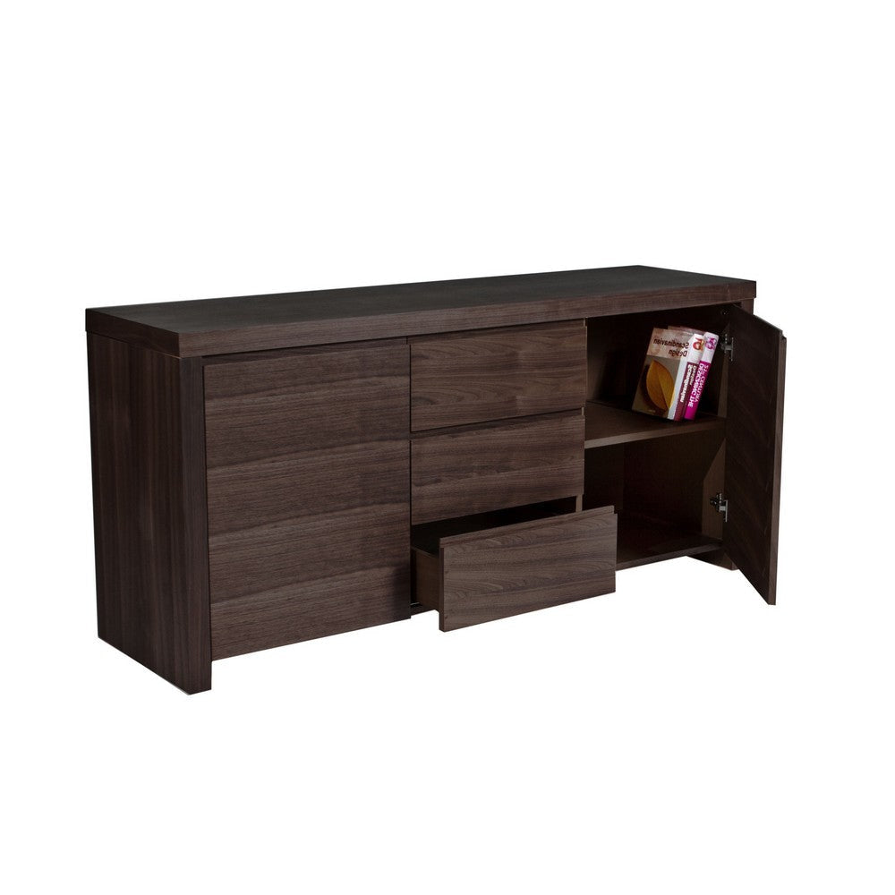 Ross 63 Inch Buffet Console Cabinet Door Shelves 3 Drawers Dark Brown By Casagear Home BM317053