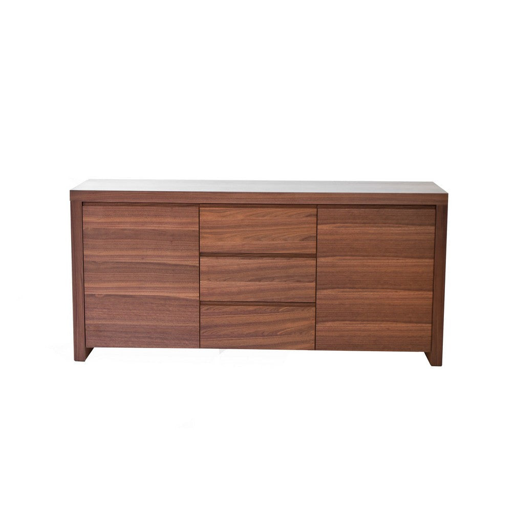 Ross 63 Inch Buffet Console Cabinet, Door Shelves, 3 Drawers, Walnut Brown By Casagear Home