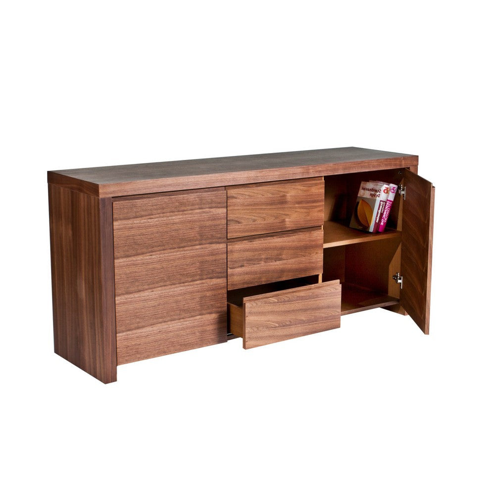 Ross 63 Inch Buffet Console Cabinet Door Shelves 3 Drawers Walnut Brown By Casagear Home BM317054