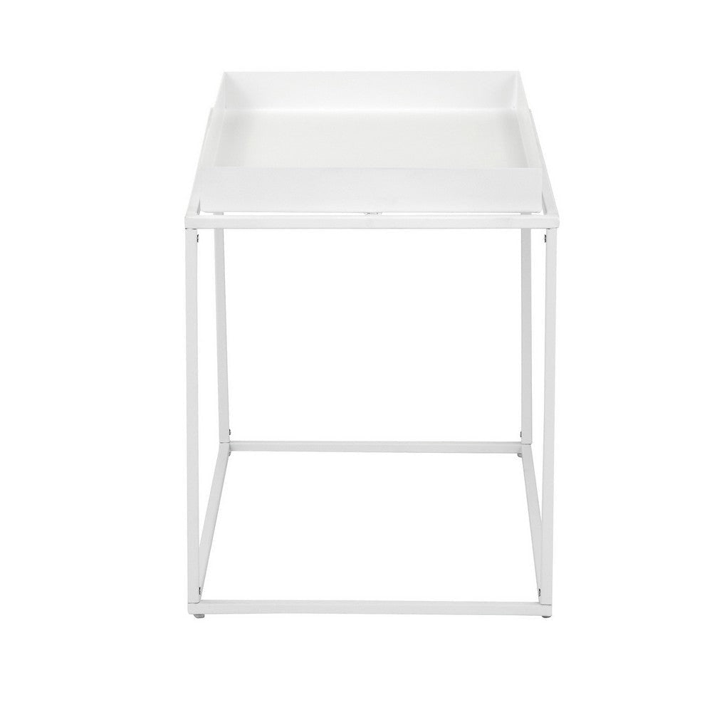 Bixy 24 Inch Side End Table White Tray Top Open Cubic Metal Frame By Casagear Home BM317056