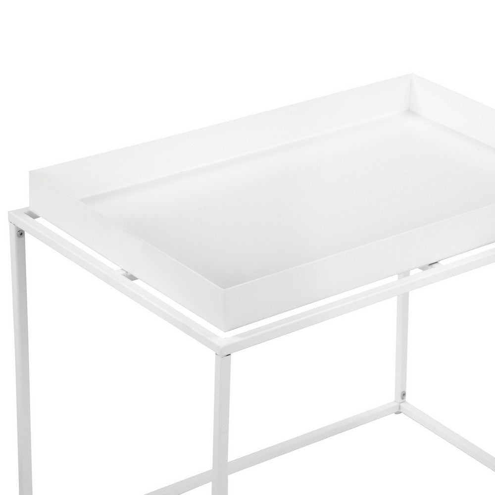 Bixy 24 Inch Side End Table White Tray Top Open Cubic Metal Frame By Casagear Home BM317056