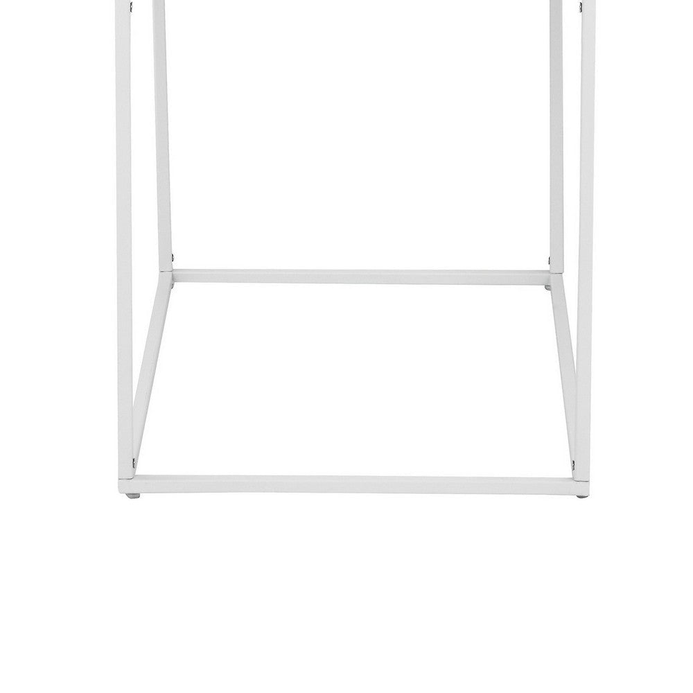 Bixy 24 Inch Side End Table White Tray Top Open Cubic Metal Frame By Casagear Home BM317056