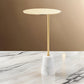 Frank 12 Inch Drink Side End Table, Gold Top, White Marble Solid Cone Base By Casagear Home