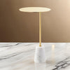 Frank 12 Inch Drink Side End Table, Gold Top, White Marble Solid Cone Base By Casagear Home