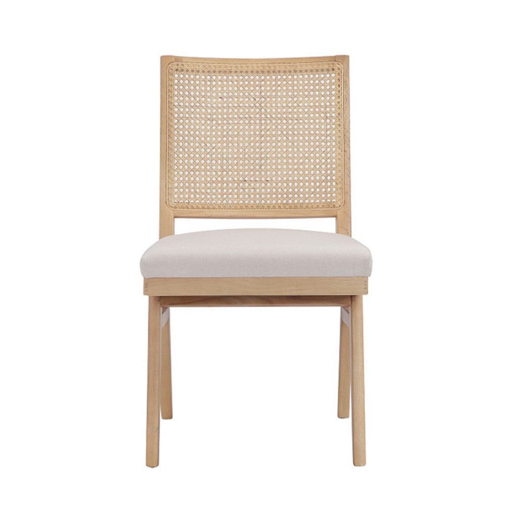 Isha Cane Side Dining Chair Set of 2 Cushioned Seat White and Brown By Casagear Home BM317060