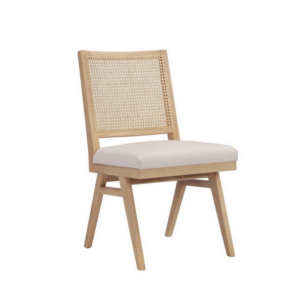 Isha Cane Side Dining Chair Set of 2 Cushioned Seat White and Brown By Casagear Home BM317060