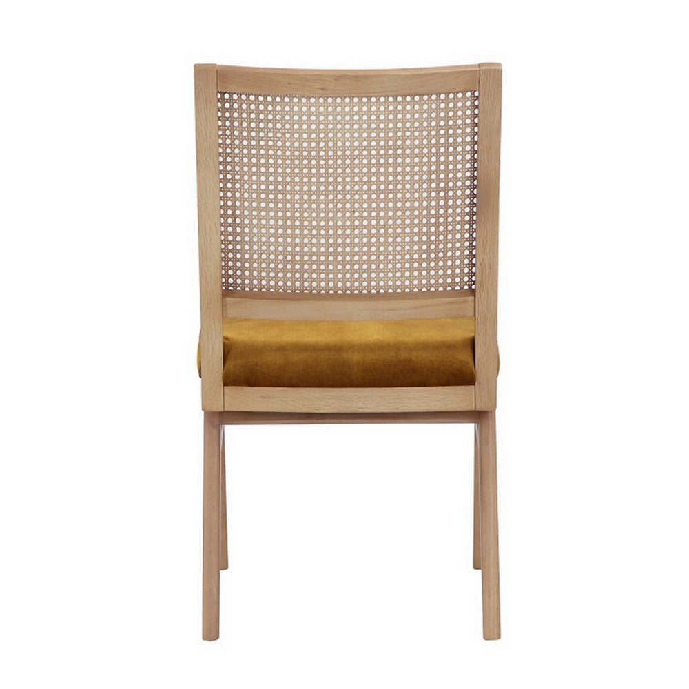 Isha Cane Side Dining Chair Set of 2 Cushioned Seat Gold and Brown By Casagear Home BM317061