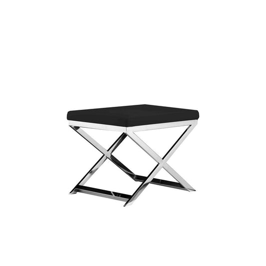 Sovi 20 Inch Accent Stool Ottoman, Steel Legs, Cushioned Black Faux Leather By Casagear Home