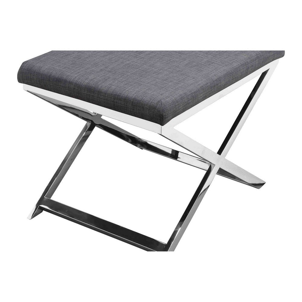 Sovi 20 Inch Accent Stool Ottoman X Shape Steel Legs Charcoal Gray By Casagear Home BM317063