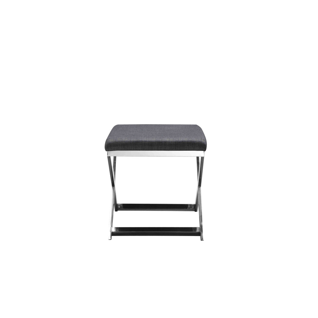 Sovi 20 Inch Accent Stool Ottoman X Shape Steel Legs Charcoal Gray By Casagear Home BM317063