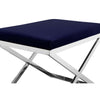 Sovi 20 Inch Accent Stool Ottoman X Shape Steel Legs Navy Blue Velvet By Casagear Home BM317064