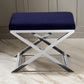 Sovi 20 Inch Accent Stool Ottoman X Shape Steel Legs Navy Blue Velvet By Casagear Home BM317064