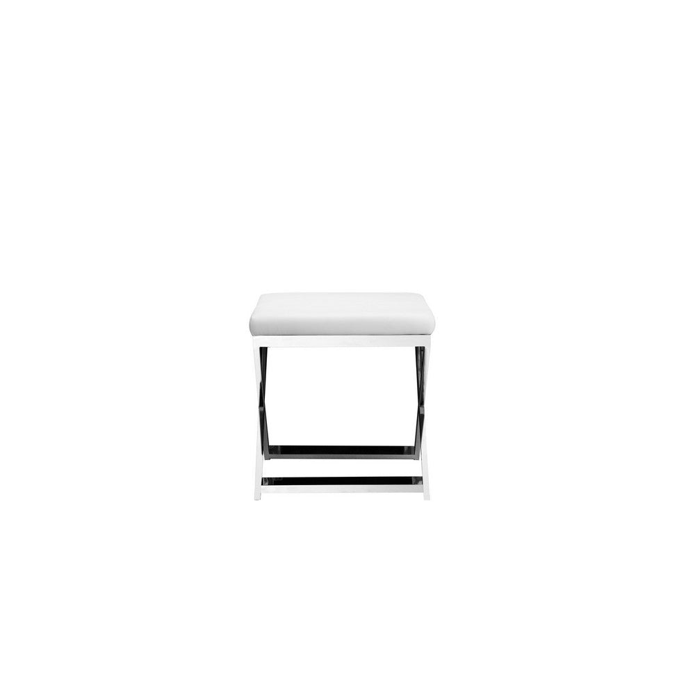 Sovi 20 Inch Accent Stool Ottoman X Steel Legs White Faux Leather By Casagear Home BM317065