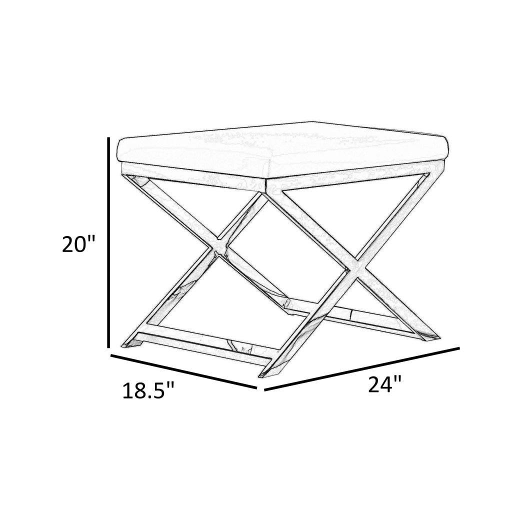Sovi 20 Inch Accent Stool Ottoman X Steel Legs White Faux Leather By Casagear Home BM317065