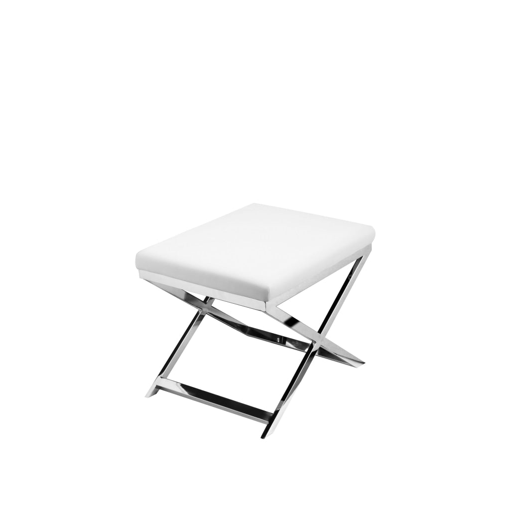 Sovi 20 Inch Accent Stool Ottoman X Steel Legs White Faux Leather By Casagear Home BM317065