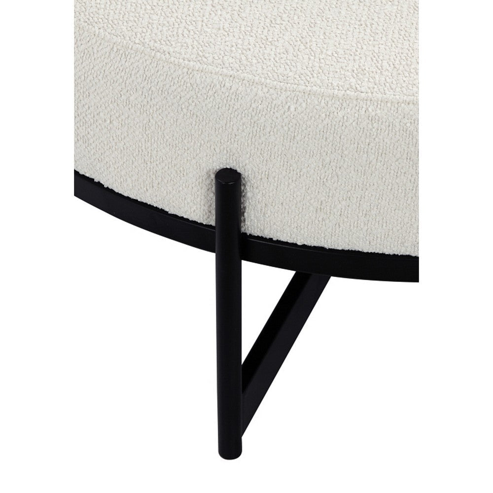 Aop 36 Inch Boucle Ottoman Stool White Round Cushioned Seat Black Base By Casagear Home BM317066