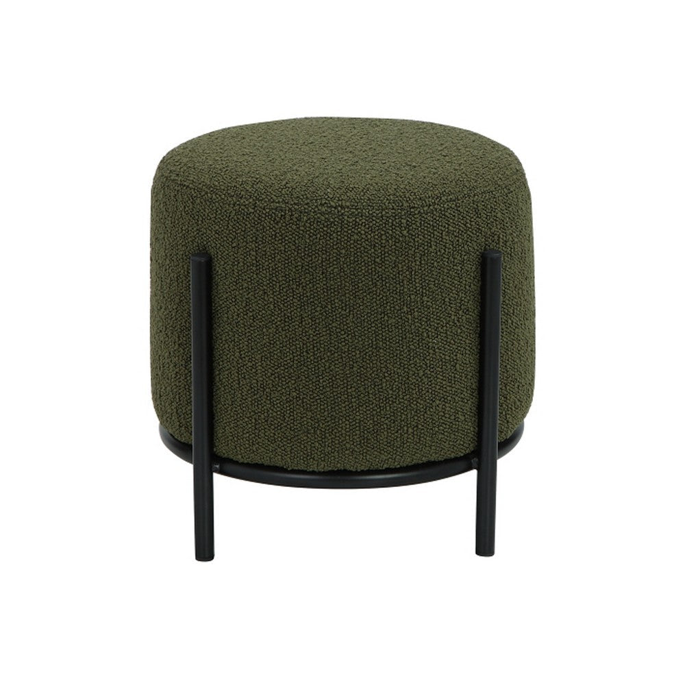 Aop 13 Inch Boucle Ottoman Stool Round Cushioned Seat Green Boucle Black By Casagear Home BM317067