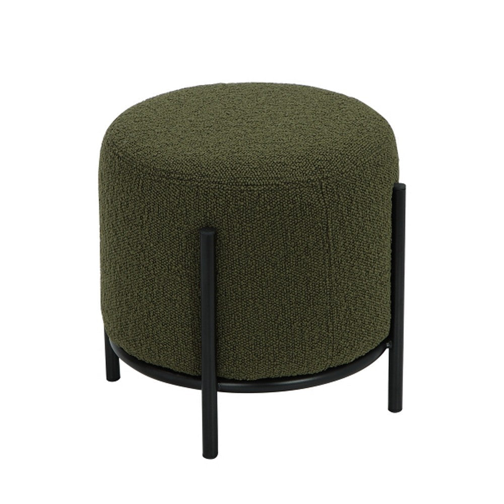 Aop 13 Inch Boucle Ottoman Stool Round Cushioned Seat Green Boucle Black By Casagear Home BM317067