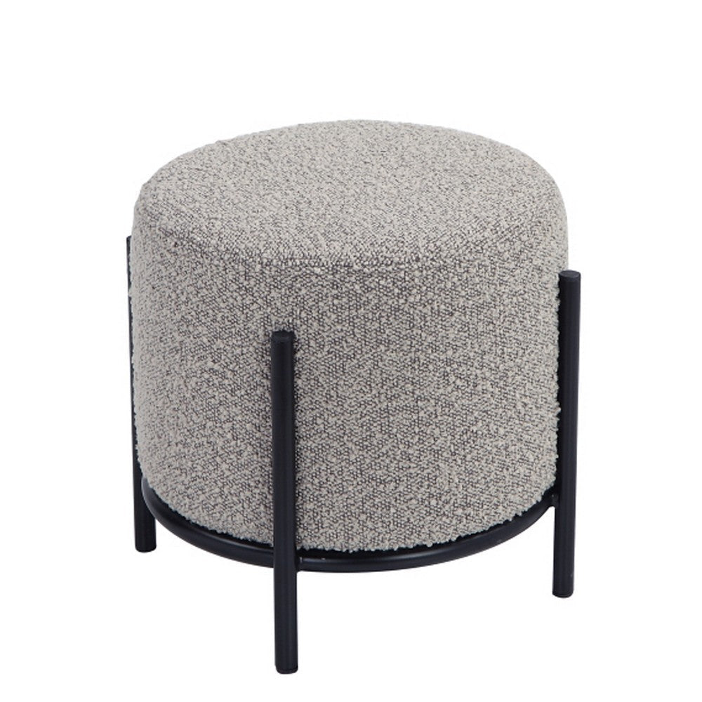 Aop 13 Inch Boucle Ottoman Stool Round Cushioned Seat Gray Boucle Black By Casagear Home BM317068