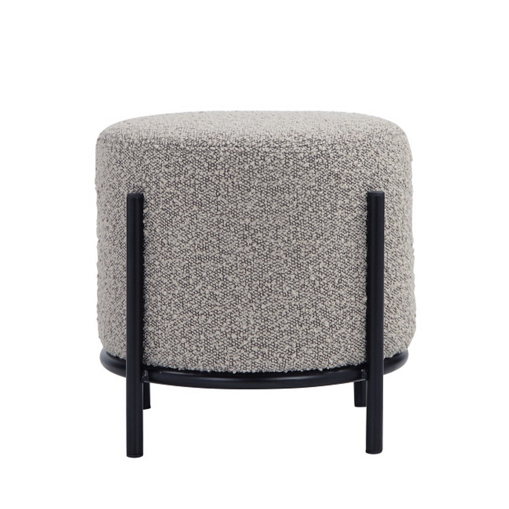 Aop 13 Inch Boucle Ottoman Stool Round Cushioned Seat Gray Boucle Black By Casagear Home BM317068