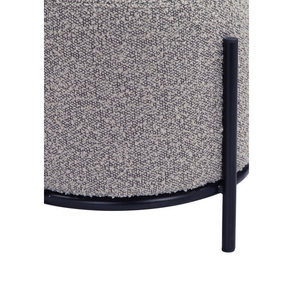 Aop 13 Inch Boucle Ottoman Stool Round Cushioned Seat Gray Boucle Black By Casagear Home BM317068